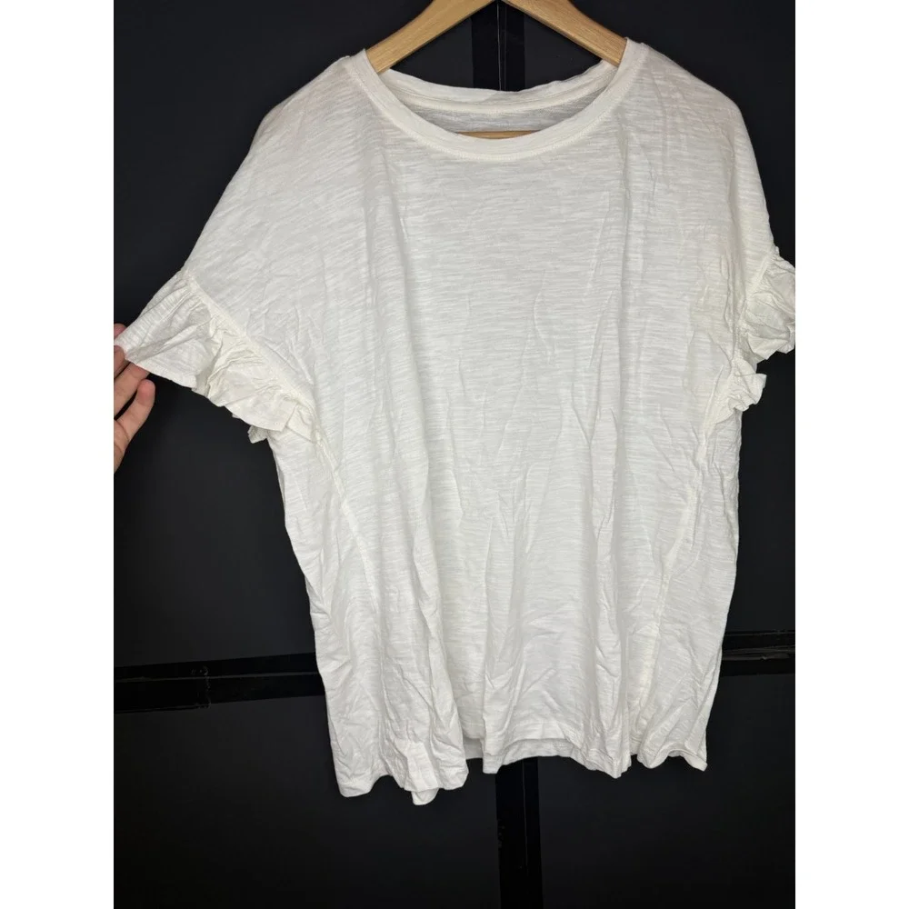 LOGO by Lori Goldstein Women's 100% Cotton Ruffle Sleeve Tee Alabaster #36# - Picture 3 of 12
